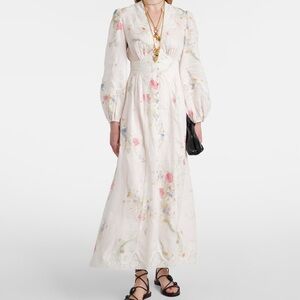 Zimmermann Cream Maxi Dress with Pastel Floral Embroidery